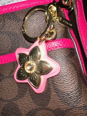 NWOT Coach Flower Keychain Charm in Pink with Gold Accent
